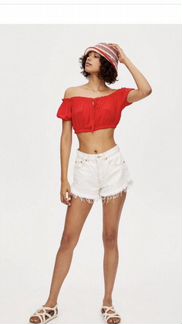 Красная Блуза с эластичным воротом, кроп-топ H&M