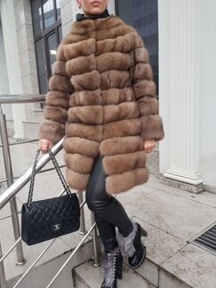 Шуба куница с питоновыми вставками