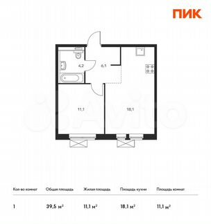 1-к квартира, 39.1 м², 3/17 эт.
