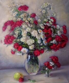 Авторские картины маслом с хризантемами