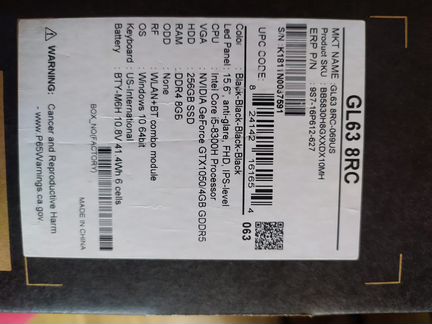 Игровой ноутбук msi gl 63 8RC