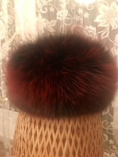 Шапка кожаная с отделкой красного песца