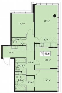 4-к квартира, 101 м², 4/14 эт.