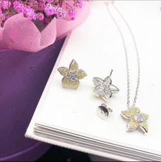 Серьги кулон серебро цветок Комплект