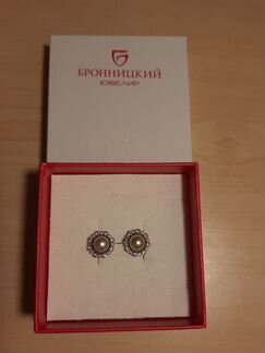 Серьги Бронницкий ювелир жемчуг-белое золото-фиани