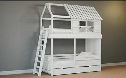 Кровать двухъярусная домик детская чердак комод