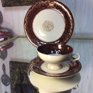 Фарфор антиквариат чашка тарелка блюдце позолота