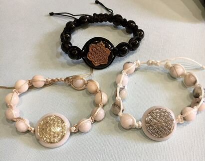 Браслет шамбала с розовым агатом цветок жизни