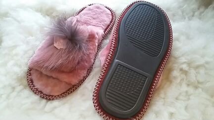 Тапочки из овчины открытые и замшевые