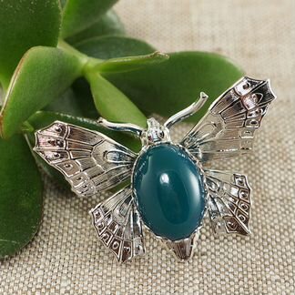 Брошка Бабочка (зеленый агат) 13х18мм